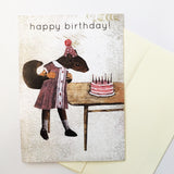 Birthday Card, Squirrel Girl, Vintage Birthday Card Blowing out Candles Squirrel Birthday Card, Squirrel blowing out birthday cake -Vintage Inspired Mixed Media Art - Squirrel Happy Birthday Card by Pergamo Paper Goods