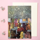 Illustrated greeting card. Animal greeting card. Dressed up Animals, Dressed up Deer.