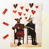 Love Card featuring illustrated deer. Unique Valentines Day Card, Handmade Valentines Day Card.