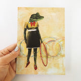 Retro Alligator Hula Hoop Greeting Card