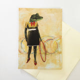 Retro Alligator Hula Hoop Greeting Card