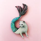 Mermaid Magnet Set | Cat Magnet  | Pug Magnet | Animal Refrigerator Magnets | Illustrated Wood Magnet | Laser Cut Wood Kitchen Gift