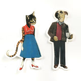 Cat and dog stickers. Vinyl vintage stickers. Illustrated animal stickers.