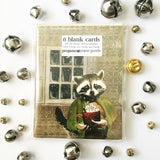 Raccoon cards, raccoon holiday cards, holiday raccoon, handmade animal cards, handmade holiday cards for animal lovers