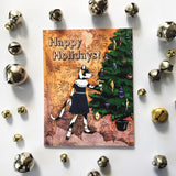 Cat Christmas Card surrounded by bells