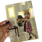 Hand holding a vintaged inspired greeting card. Greeting cards for animal lovers, fox greeting card
