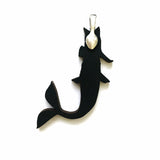 Black Cat Necklace, Mermaid Cat Jewelry, Spooky Halloween Necklace, Laser Cut Wood Dangle Earrings, Illustrated Retro Cat Wood Jewelry
