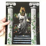Surreal Art, Leo 8x10 Lion Art Print, 70s Decor, Animal Art, Cool Bathroom Art, Weird Art, Vintage Bar Decor, Ancient Greece Rome Classical by Gianna Pergamo, Pergamo Paper Goods www.pergamopapergoods.com