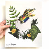 Gay Art, Rainbow 8x10" Alligator Art Print, Gay Pride, Gay Wedding Marriage, Lesbian Art, Lesbian Pride Anniversary, LGBTQ Queer Trans Bi Art by Gianna Pergamo, Pergamo Paper Goods www.pergamopapergoods.com.