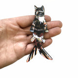 Orange Mermaid Cat Magnet - Weird Cat Mom Gifts and Calico Cat Art by Pergamo Paper Goods