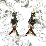 Orange Cat Mermaid Earrings, Mermaid Cat Jewelry, Weird Earrings, Kitsch Earrings, Stainless Steel Dangle Earrings, Illustrated Retro Cat Art by Pergamo Paper Goods www.pergamopapergoods.com.