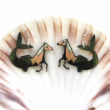 Fantasy Horse Earrings, Mermaid Horse Jewelry, Weird Earrings, Kitsch Earrings, Clip On Earrings, Illustrated Retro Horse Art, Horse Girl Earrings by Pergamo Paper Goods www.pergamopapergoods.com