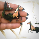 Fantasy Horse Earrings, Mermaid Horse Jewelry, Weird Earrings, Kitsch Earrings, Clip On Earrings, Illustrated Retro Horse Art, Horse Girl Earrings by Pergamo Paper Goods www.pergamopapergoods.com