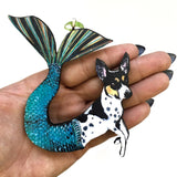 Mermaid Dog Ornament, Wood Illustrated Rat Terrier Christmas Laser Cut Ornament, Dog Mom Gift, Memorial Gifts for Dog Lovers, Wholesale Ornaments by Pergamo Paper Goods www.pergamopapergoods.com