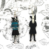 Boston Terrier Earrings, Weird Earrings, Laser Cut Wood Dog Jewelry, Surgical Steel Boston Terrier Jewelry, Illustrated Dressed Up Dog by Pergamo Paper Goods