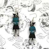 Boston Terrier Earrings, Weird Earrings, Laser Cut Wood Dog Jewelry, Surgical Steel Boston Terrier Jewelry, Illustrated Dressed Up Dog by Pergamo Paper Goods