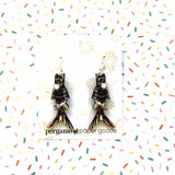 Orange Cat Mermaid Earrings, Mermaid Cat Jewelry, Weird Earrings, Kitsch Earrings, Stainless Steel Dangle Earrings, Illustrated Retro Cat Art by Pergamo Paper Goods www.pergamopapergoods.com.