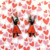 Alligator Earrings, Weird Lightweight Wood Florida Jewelry, Surgical Steel Dangle Clip On Illustrated Dressed Up Crocodile Animal Tampa FL