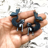 Pitbull Earrings, Mermaid Dog Jewelry, Weird Earrings, Kitsch Earrings, Stainless Steel Dangle Earrings, Blue Pitbull Mom Gift by Pergamo Paper Goods www.pergamopapergoods.com.