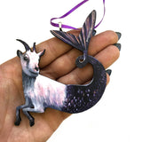 Capricorn Ornament, Mermaid Goat Christmas Decoration, Illustrated Zodiac Gift, Stocking Stuffer Weird Gifts, Wood Farm Holiday Decor by Pergamo Paper Goods www.pergamopapergoods.com