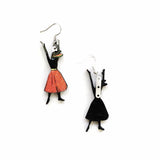 Alligator Earrings, Weird Lightweight Wood Florida Jewelry, Surgical Steel Dangle Clip On Illustrated Dressed Up Crocodile Animal Tampa FL