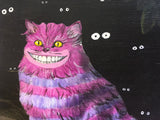 Cheshire Cat Art, Mixed Media Alice in Wonderland, Collage Wall Art, Pink and Purple StripeS, Vintage Painting, Weird Art on Canvas by Gianna Pergamo- Pergamo Paper Goods - www.pergamopapergoods.com.