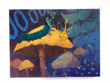 Alice in Wonderland Art, Surreal Mixed Media Hookah Caterpillar, Collage Wall Art, Mushrooms Mushroom, Vintage Painting, Weird Art on Wood by Gianna Pergamo - Pergamo Paper Goods www.pergamopapergoods.com