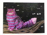 Cheshire Cat Art, Mixed Media Alice in Wonderland, Collage Wall Art, Pink and Purple StripeS, Vintage Painting, Weird Art on Canvas by Gianna Pergamo- Pergamo Paper Goods - www.pergamopapergoods.com.