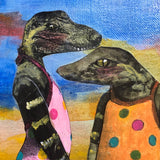 Alligator Florida Painting, Original Animal Gift, Collage Wall Art, Mixed Media Animal Art, Vintage Sunset Painting, Weird Art on Canvas