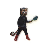 Calico Cat Magnet, Weird Cat Sailor Animal Refrigerator Magnets Fridge, Laser Cut Wood, Illustrated Gift Vintage, Animal Rescue, Fishing by Pergamo Paper Goods