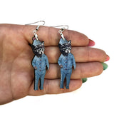 Cat Earrings, Weird Kitsch Kitten Jewelry, Funky Quirky Stainless Steel Dangle Earrings, Illustrated Retro Cat Art, Vintage Illustration,