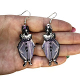 Pierrot Earrings, Funny Frenchie Dog Jewelry, Odd Clown Jewelry, French Bulldog Weird Earrings, Vintage Harlequin Illustration Dangle
