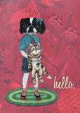 Japanese Chin Cards and Art - Dog and Cat Friends Greeting Card by Pergamo Paper Goods, Vintage Inspired Collage Art for Animal Lovers, Weird Art