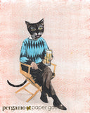 Cat Art, a cat wearing vintage clothes - Gifts for Cat Lovers - Vintage Beer Cat Art Print - Funny Cat Gifts by Pergamo Paper Goods