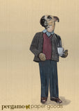 Illustration of dapper dog with a cup of coffee. Dog greeting card. Illustrated Greeting Cards for Dog Lovers - Coffee Dog Greeting Card by Pergamo Paper Goods
