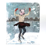 Pig Art - Ice Skating Pig Gift - Weird Vintage Inspired Gifts by Pergamo Paper Goods