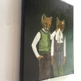 Fox Painting, Original Animal Gift, Collage Wall Art, Mixed Media Animal Art, Vintage Animals, Weird Art on Canvas, Children’s Room