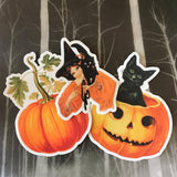 Halloween Vinyl Stickers, Vintage Halloween Pumpkin Witch Cat , Creepy Scary, Laptop Decals Decal Antique Retro Mix and Match Sticker Pack