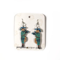 Cannabis Cat Earrings, Weird Lightweight Wood Animal Jewelry, Surgical Steel Dangle Clip On Illustrated Dressed Up Cat Smoking Funny