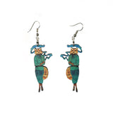 Cannabis Cat Earrings, Weird Lightweight Wood Animal Jewelry, Surgical Steel Dangle Clip On Illustrated Dressed Up Cat Smoking Funny