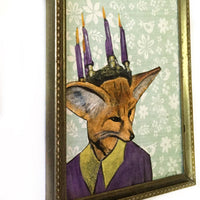 Mini Fox Painting, Vintage Inspired Mixed Media Art, Collage Wall Painting, Original Acrylic Artwork, Retro Weird Animal Lover Gift