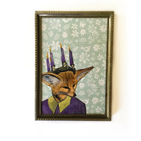 Mini Fox Painting, Vintage Inspired Mixed Media Art, Collage Wall Painting, Original Acrylic Artwork, Retro Weird Animal Lover Gift
