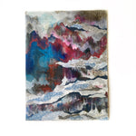 Clouds Abstract Art, Mountain Landscape Cave Inspired Colorful Mixed Media Art, Collage Wall Painting, Original Acrylic Wall Art Red