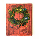 Festive Wreath Collage, Vintage Animal Mixed Media Painting, Strange and Unusual Wall Art, Kitschy Cute Inspired Decor, Kitsch Retro Art