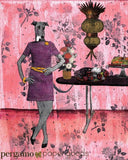Greyhound Art Print, 8x10 Retro Wall Decor, Vintage Dog Gifts, Surreal Weird Art Kitsch, 60s 70s Art Fancy Mixed Media Collage