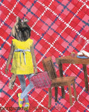 Shih Tzu Art Print, 8x10 Retro Wall Decor, Vintage Dog Girl Gifts, Surreal Weird Art Kitsch, 60s 70s Art Plaid Mixed Media Collage