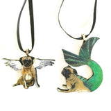 Mini Pug Ornaments, Dog Mermaid Angel Christmas, Surreal Vintage Christmas, Pet Memorial Ornaments, Weird Art Quirky Gift
