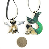 Mini Pug Ornaments, Dog Mermaid Angel Christmas, Surreal Vintage Christmas, Pet Memorial Ornaments, Weird Art Quirky Gift