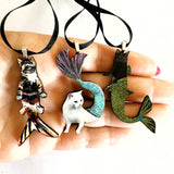 Mini Cat Ornaments, Mermaid Cat Christmas, Surreal Vintage Christmas, Quirky Animal Ornaments, Black Kitty Calico Cats White Elephant Gift