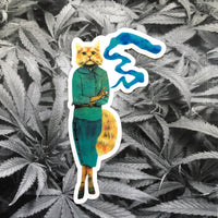 Cannabis Cat Vinyl Sticker - Cool Cat Stickers for Weed Smokers - 420 Art by Pergamo Paper Goods. Vintage Inspired collage art for animal lovers.